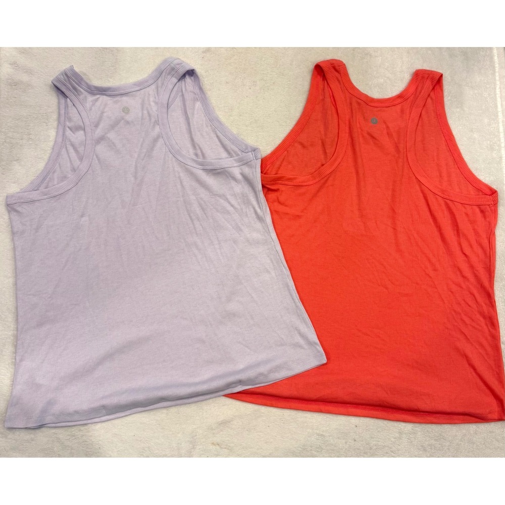 Danskin Ribbed Racerback Tank Top 2 Pack Coral Orange Lavender Purple Large 9671 - Picture 5 of 6